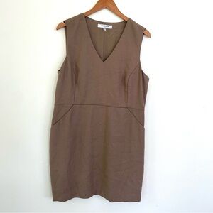 LK Bennett Dr Faye Wool Blend Brown Sheath Dress Size 14 Vneck Sleeveless